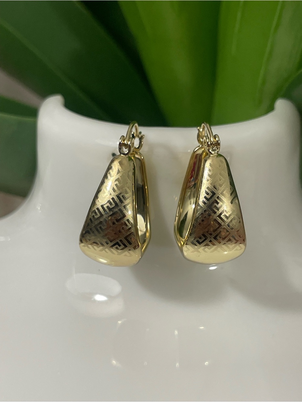 Gold Patterned Drop Earrings - Women's Jewelry